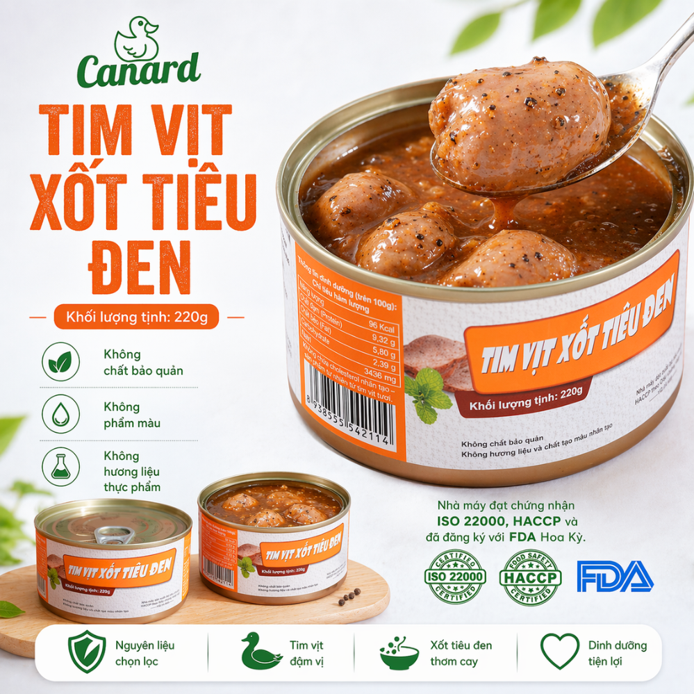 Tim Vịt Xốt Tiêu Đen của Canard - Món ngon chứa đầy dinh dưỡng, mở nắp ăn liền